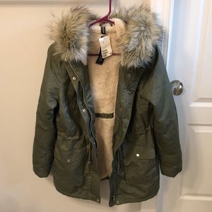 H&M Fur Hooded Parka NWT size medium